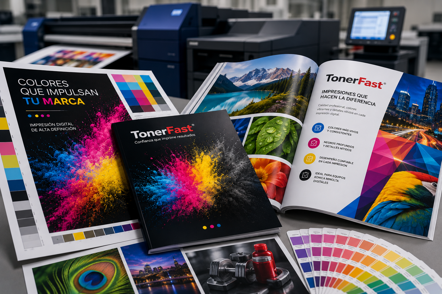 Muestras de impresión digital profesional TonerFast con colores nítidos y brillantes